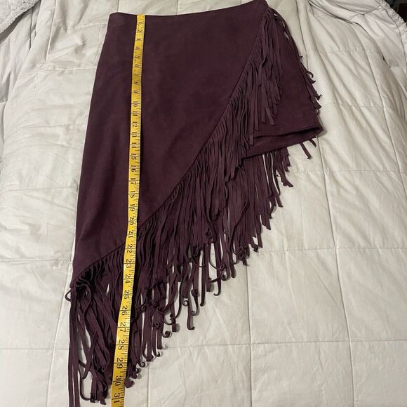 Express Burgundy Fringe Skirt - Picture 4 of 7